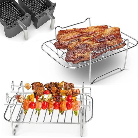 Support pour friteuse à air chaud (lot de 2), grille multicouche pour friteuses à double panier — (1/5)