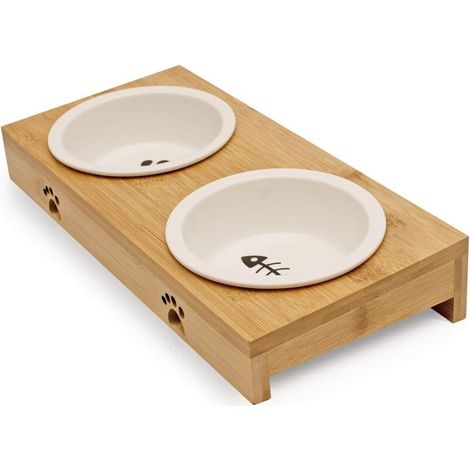 Premium Station d’Alimentation pour Chats - 2 Gamelles pour Chat - Ensemble de Bols Grands Blancs en Céramique pour Eau et Nourriture - Bol Surélevé - Distributeur en Hauteur (1/5)