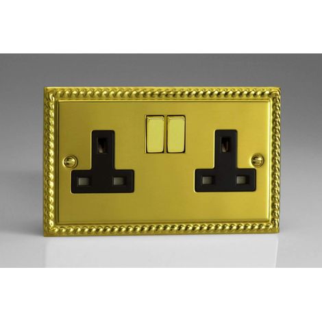 Varilight Classic Georgian Brass 2-Gang 13A Plug Socket