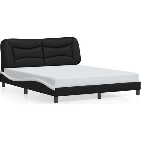 Lit double Lit adulte Cadre de lit sans matelas Hvar noir et blanc 160x200 cm similicuir (1/5)