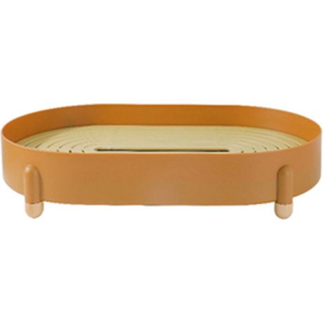 Plateau à thé design détachable, double étage couleur unie avec trous d'égouttage, plateau de service marron en plastique. (1/5)