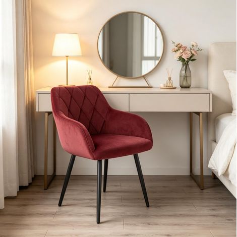 Sedia da pranzo 44,5x46,5x79 cm in velluto rosso con braccioli - MEUBLIV (1/5)