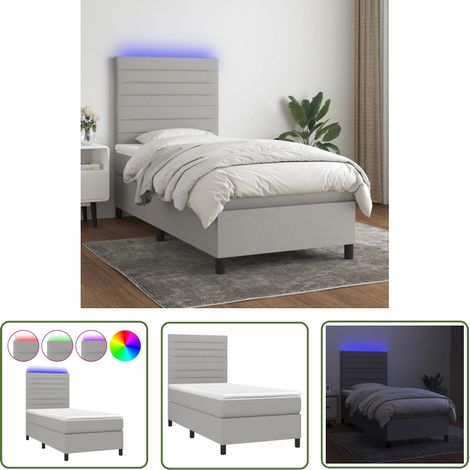 The Living Store Sommier à lattes de lit avec matelas et LED Gris clair 90x190cm - Sommier Tapissier - Lit Avec Led - Matelas À Ressorts Ensachés - Tête De Lit Ajustable - Éclairage LED (1/5)