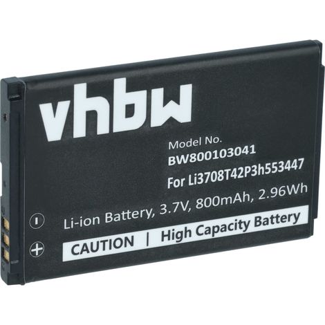 vhbw Akku Ersatz für Li3708T42P3h553447, Li3707T42P3h553447 für Handy Smartphone Telefon (800 mAh, 3,7 V, Li-Ion) (1/5)