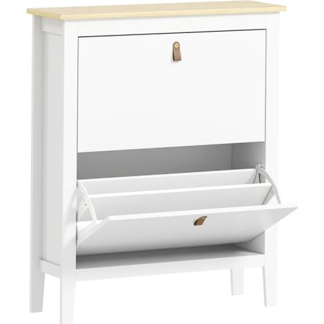 Sleek White Two-Drawer Shoe Cabinet for Modern Organizing Solutions (1/5)