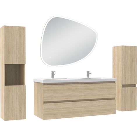 Océan ensemble meubles Salle de Bain 120cm colonnex2 + vasque + miroir 3 couleurs LED Chêne Wotan (1/5)