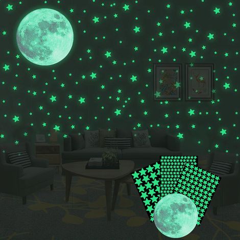 334 leuchtende, fluoreszierende Stern-/Mondaufkleber, Wanddekoration für ein Kinderzimmer oder Wohnzimmer