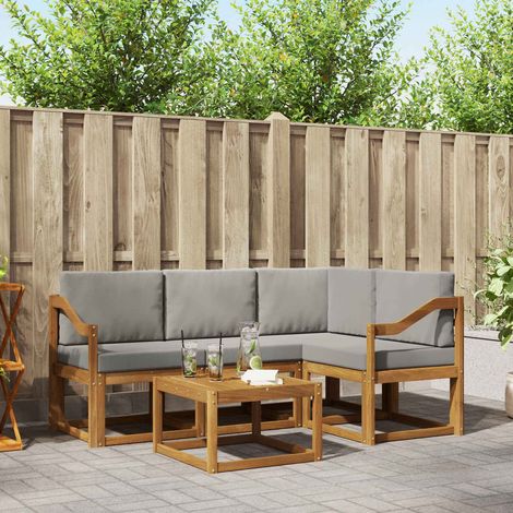 Outdoor-Sofagarnitur mit Kissen 5 pcs Natürlich und Hellgrau