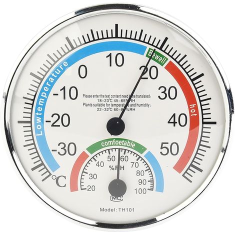 Thermo-hygromètre analogique - 1 pièce - ABS blanc - Mesure température et humidité - Intérieur et extérieur - Diamètre 13 cm (1/5)