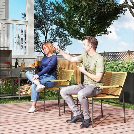 Gartenmöbel-Set aus Rattan und Stahl 2-Sitzer gelb mit Tisch für Balkon und Terrasse (1/5)
