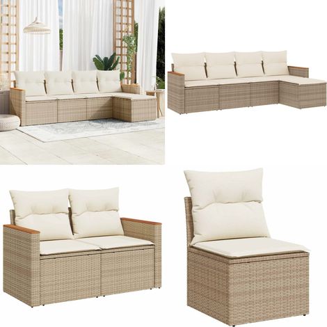 5-tlg. Garten-Sofagarnitur mit Kissen Beige Poly Rattan - Gartenmöbel - Outdoor-Möbel - Rattanmöbel - Lounge Set - Gartensorga - Home & Living (1/5)