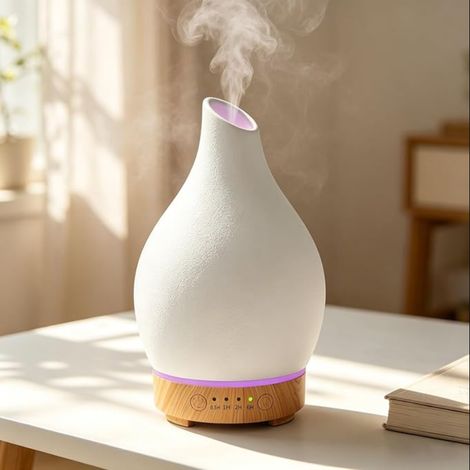 Diffuseur D'huiles Essentielles Electrique Ultrasonique Aromathérapie en Céramique avec Minuterie D'arrêt Automatique De 7 Couleurs pour Appartement Bureau Maison Yoga (1/5)