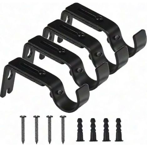 Gardinenstangenhalterungen, 4er-Set verstellbare schwarze Metall-Wandhalterungen, inklusive 8 Befestigungsschrauben für Gardinenstangen, robust und einfach zu montieren (1/5)