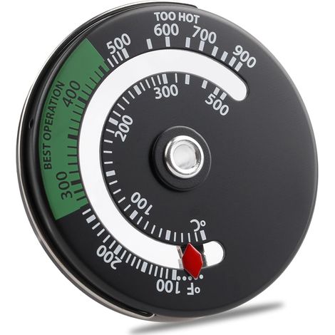 Thermomètre Magnétique pour poêle à Bois Indicateur, Jauge de thermometre pour brûleur à bûche et Tuyau de Cheminée en Bois Rond Four (noir 60 mm) (1/5)