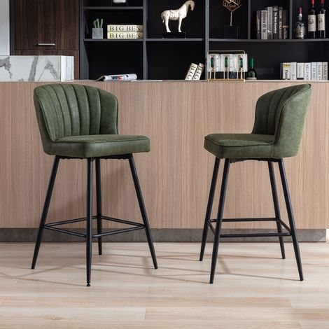 Wahson Tabourets de Bar en Similicuir, Lot de 2 Chaise de Bar Moderne avec Dossier Cuir PU Tabouret Bar Moderne avec Pied Métal, Vert