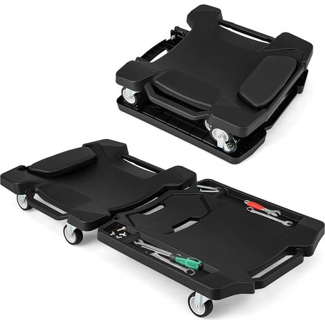 GOPLUS Chariot de Visite Pliable Charge 150 KG avec 6 roulettes Pivotantes, Chariot Mecanicien 108 CM avec Appui-Tête Rembourré, Outillage Mecanique Auto pour Garage & Atelier (1/5)
