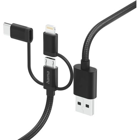 Hama Cavo Chrg Mult. 3 in 1, USB-A - Micro-USB, USB-C e Lightning, 1,5 m, nr (1/2)