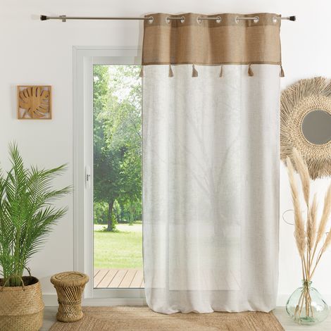 Voilage en jute avec pompons – Dimensions 140x260 cm – Filtrage de lumière – Lavable en machine à 30°C (1/3)