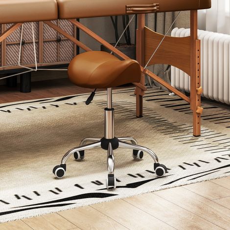 Sgabello con ruote, sedia da lavoro con altezza regolabile 49-61 cm e sedile ergonomico, 52x53x49-61 cm, marrone