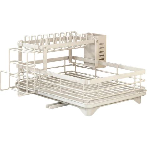Égouttoir à Vaisselle 2 Niveaux, Grand égouttoir en Acier au Carbone Blanc avec Porte-ustensiles, de Cuisine Multifonction Amovible pour Bol, Tasse, Couteaux, Planche, Blanche -'Parent'Blanche'-