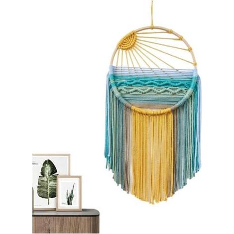 Tenture Murale en Macramé, Décoration Murale Tissée à La Main, Attrape-Rêves, Tenture Murale en Macramé Motif Coucher de Soleil, pour Bureau, Chambre à Coucher, Appartement, Salon, Chambre d'Enfant (1/5)
