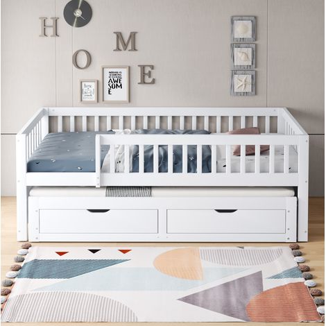 Letto estraibile per bambino 90x200 cm in legno bianco con contenitore, senza materasso FloraGrace (1/5)