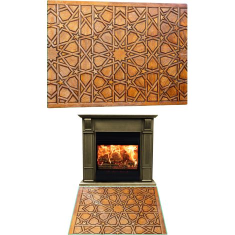 BASE DE CHIMENEA CON BASE DE CRISTAL TEMPLADO, DIMENSIONES 52x50 cm, CON GRÁFICOS DE MOSAICO. (1/5)