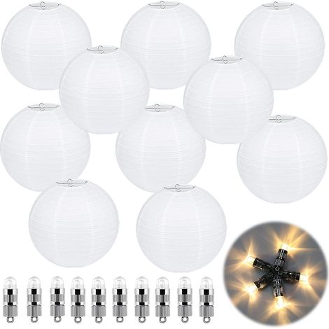 lanternes rondes en papier blanches à suspendre avec ruban métallique et abat jour 20 cm Lot de 10 (1/5)