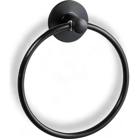 Toallero de pared redondo de acero inoxidable, no requiere taladrar, color negro, apto para baños y cocinas. (1/5)