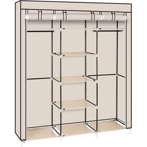 Armoire penderie portable 69" double tringle en tissu non-tissé beige, armoire de rangement pliable