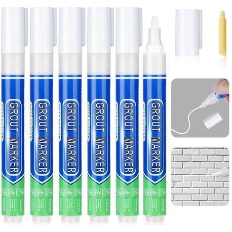 Stylo Joint Carrelage - Blanc - Formule À Base D Eau - Imperméable - Pour Rénovation De Joints Cuisine Salle De Bain Sol - 6 Pièces