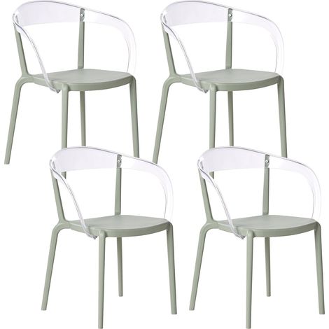 Lot de 4 Chaises de Jardin Moderne Minimaliste en Plastique Matière Synthétique avec Accoudoirs Intérieur Extérieur Vert Clair Malevizi
