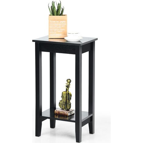 COSTWAY Table d'Appoint, Bout de Canapé avec Pieds en Bois Massif, 40,5 x 29 x 73,5 CM, pour Salon/Chambre/Bureau Noir (1/5)