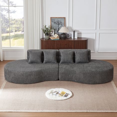 Sofá modular 2 piezas curvo de chenilla gris OKMYHOME (1/5)