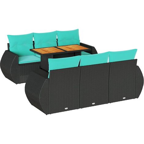 Set de sofás de jardín 7 pzas con cojines ratán sintético negro vidaXL (1/5)