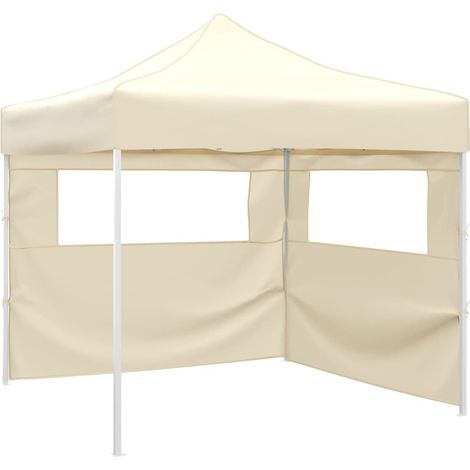 Cenador plegable con 2 paredes color crema 291x291x315 cm
