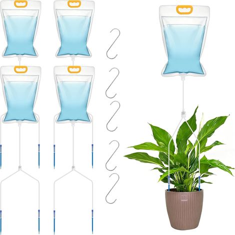 5 x Automatic Watering Bag Kit, 3.5 L, with 5 S Hooks  Adjustable Drip Irrigation Bags, Double Drip System, for Plant Irrigation Garden Holiday (1/5)