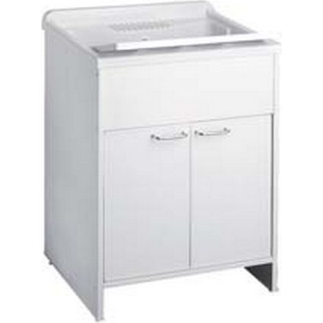 Mobile Lavatoio In Pvc Bianco Con Sifone - cm.60x50x85h