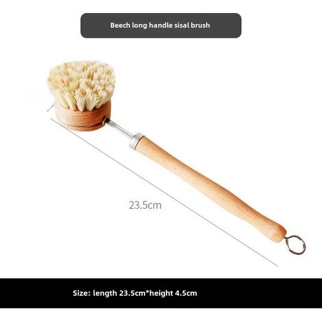 Cepillo de madera para platos con mango largo, cabezal reemplazable y cerdas de sisal para ollas y sartenes - Limpieza ecológica (1/5)