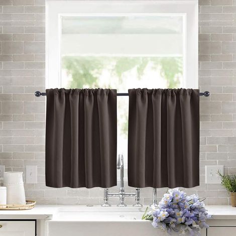 Lot de 2 Rideaux Brise-bise, Polyester, Passe-tringle 7cm, Occultant, Cuisine Salle de Bain