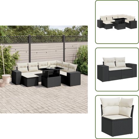 Salon de jardin 8 pcs avec coussins noir résine tressée - Salon De Jardin - Meuble Extérieur - Set Salon - Résine Tressée - Rotin Synthétique (1/5)