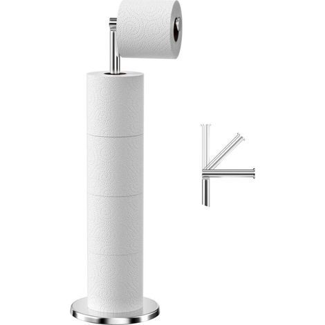 Porte Papier Toilette sur Pied, Distributeur de Papier Toilette en Acier Inoxydable, Support Porte-Papier Hygiénique Dérouleur avec Base Lourde, Anti-Rouille Porte-Rouleau Toilette (Argenté) (1/5)