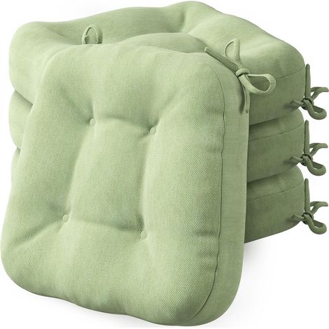 Lot de 4 coussins d'assise - 40 x 40 x 8 cm - Épais et confortables - Avec housse imperméable - Lavables et antidérapants - Pour chaise, extérieur et chaise de jardin - Vert sauge (1/5)
