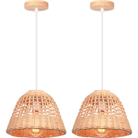 (2PCS) Lampe De Plafond Rétro Lustre en Bambou Lampe À Suspension d'intérieur Moderne pour Salon, Chambre, Cuisine E27 (1/5)