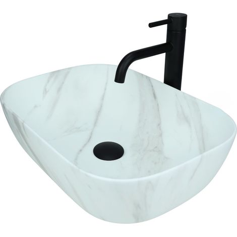 GTM Design Bassin de Lavabo 46 cm - Bassin de Lave-Vaisselle Moderne Mat sans Hahnloch - Bassin de Lavabo Ovale élégant pour Salle de Bain et WC d'hôtes - près du Bassin de Lavabo (1/5)