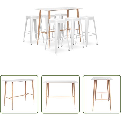 Barhocker - 7-tlg. Bar-Set Weiß (1/5)