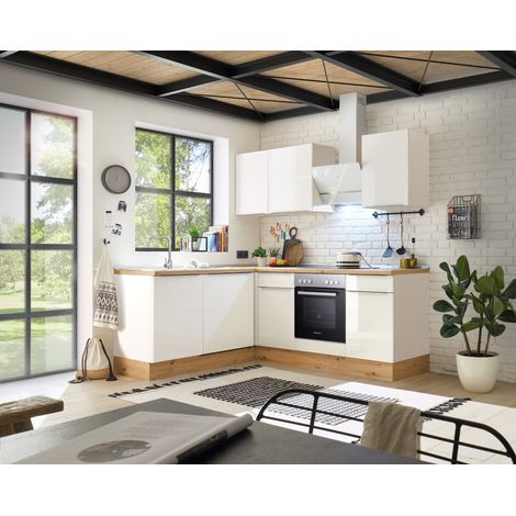 Küche Küchenzeile Winkelküche Marleen Premium 220 cm Weiß Artisan Eiche Respekta