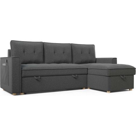 Nalui Sofá Cama Gris Antracita Haven Chaise Longue 3 plazas (213x129x81cm)