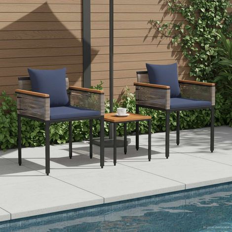 Gartenmöbel Set mit Kissen Grau und Marineblau Poly-Rattan