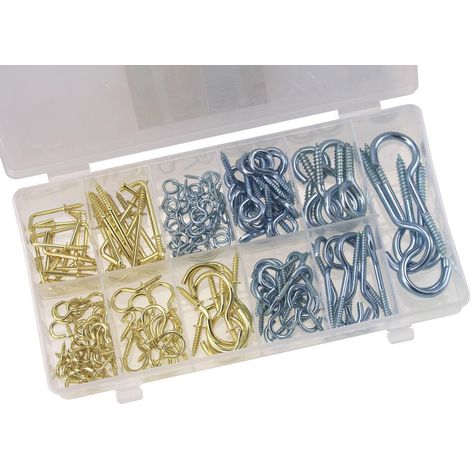 Schraubhaken und Schraubösen Sortiment 214 teilig Haken Ösen Set silber und messingfarben (1/4)